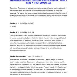 Hutley, Francis Charles Interview - Tape 1 Side A - Transcript