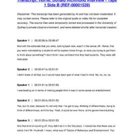 Horne, Donald Richmond Interview - Tape 1 Side B - Transcript