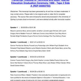 Institute of Technical and Adult Teacher Education Graduation Ceremony 1988 - Tape 2 Side A - Transcript