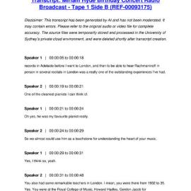 Miriam Hyde Birthday Concert Radio Broadcast - Tape 1 Side B - Transcript