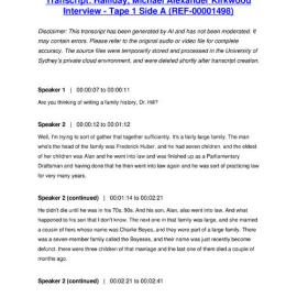 Halliday, Michael Alexander Kirkwood Interview - Tape 1 Side A - Transcript