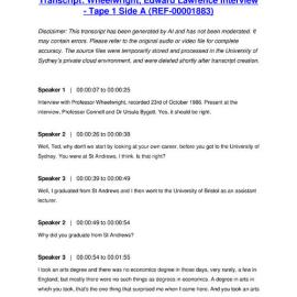 Wheelwright, Edward Lawrence Interview - Tape 1 Side A - Transcript