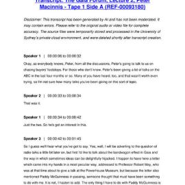 The Gaia Forum, Lecture 2, Peter Macinnis - Tape 1 Side A - Transcript