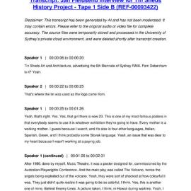 Jan Fieldsend Interview for Tin Sheds History Project - Tape 1 Side B - Transcript