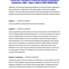 Institute of Nursing Studies Graduation Ceremony 1989 - Tape 1 Side A - Transcript