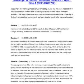 O’Connor, Desmond Interview - Tape 1 Side A - Transcript