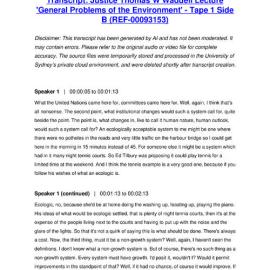 Justice Thomas W Waddell Lecture 'General Problems of the Environment' - Tape 1 Side B - Transcript