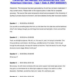 Jan Mackay, Jim McDonnell and Toni Robertson Interview - Tape 1 Side A - Transcript