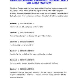 McAlpine, Ethel Doreen Interview - Tape 1 Side A - Transcript