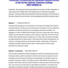Introducing the Alexander Mackie Library in the former Sydney Teachers College - Transcript