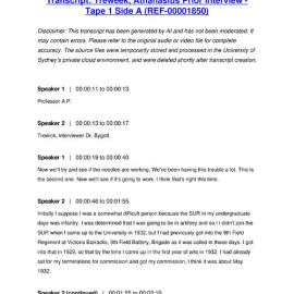 Treweek, Athanasius Prior Interview - Tape 1 Side A - Transcript