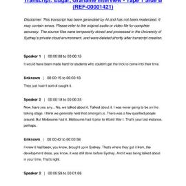 Edgar, Grahame Interview - Tape 1 Side B - Transcript