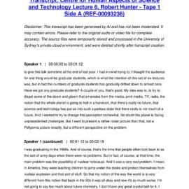 Centre for Human Aspects of Science and Technology Lecture 6, Robert Hunter - Tape 1 Side A - Transcript