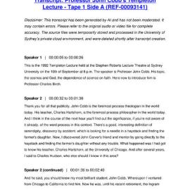 Professor John Cobb's Templeton Lecture - Tape 1 Side A - Transcript