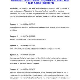 Kemp, Haddon Reginald Interview - Tape 1 Side A - Transcript