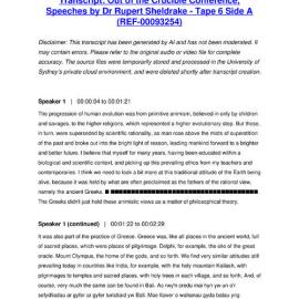 Out of the Crucible Conference, Speeches by Dr Rupert Sheldrake - Tape 6 Side A - Transcript