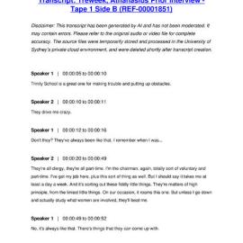 Treweek, Athanasius Prior Interview - Tape 1 Side B - Transcript