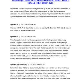 Crawford, Alan Grant Interview - Tape 1 Side A - Transcript