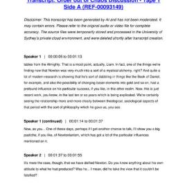 Order out of Chaos Discussion - Tape 1 Side A - Transcript