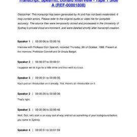 Spearritt, Donald Interview - Tape 1 Side A - Transcript