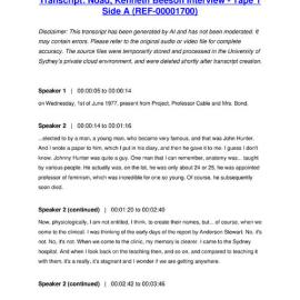 Noad, Kenneth Beeson Interview - Tape 1 Side A - Transcript