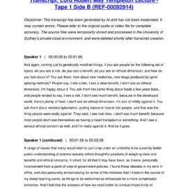 Lord Robert May Templeton Lecture - Tape 1 Side B - Transcript