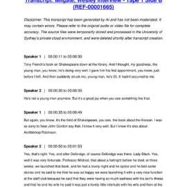 Milgate, Wesley Interview - Tape 1 Side B - Transcript