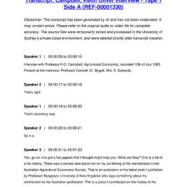 Campbell, Keith Oliver Interview - Tape 1 Side A - Transcript