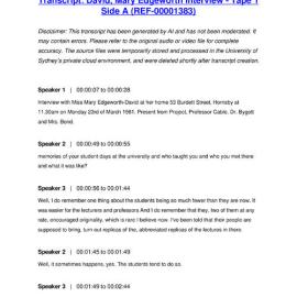 David, Mary Edgeworth Interview - Tape 1 Side A - Transcript