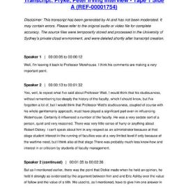 Pryke, Peter Irving Interview - Tape 1 Side A - Transcript