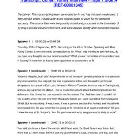 Cohen, Fanny Interview - Tape 1 Side A - Transcript