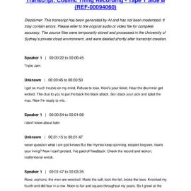 Cosmic Thing Recording - Tape 1 Side B - Transcript