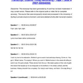 Cosmic Thing Recording - Tape 1 Side A - Transcript