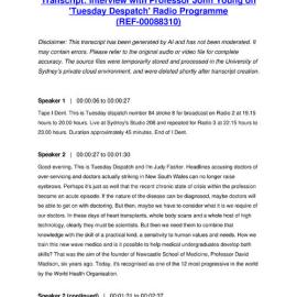 Interview with Professor John Young on 'Tuesday Despatch' Radio Programme - Transcript