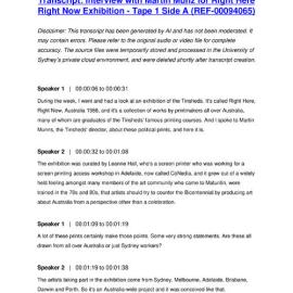 Interview with Martin Munz for Right Here Right Now Exhibition - Tape 1 Side A - Transcript