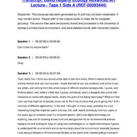 David Hegarty Ecology Advanced Art Lecture - Tape 1 Side A - Transcript