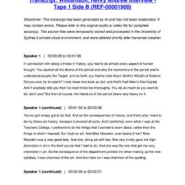 Williamson, Henry Andrew Interview - Tape 1 Side B - Transcript