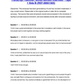 Hammer, Alfred Gordon Interview - Tape 1 Side B - Transcript