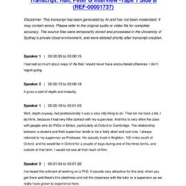 Hall, Peter G Interview - Tape 1 Side B - Transcript