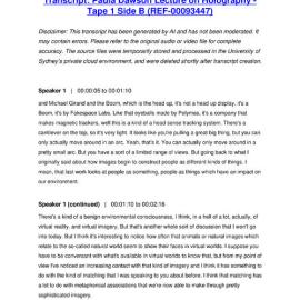 Paula Dawson Lecture on Holography - Tape 1 Side B - Transcript