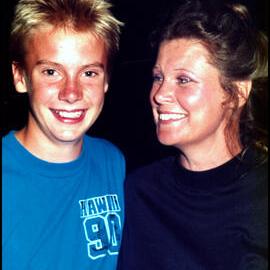 Janice Hughes and her Son Lachlan at Roger Carolin's Farewell