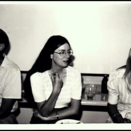Peter Valder, Roni Holland and Penny Goulter at the Biological Sciences Christmas Party