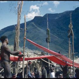 Men Suspending Cloth Through a Village