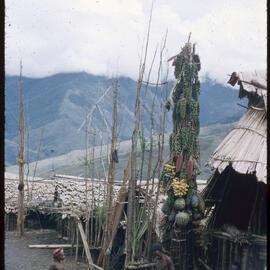 Group Sitting at Base of a Food Pole