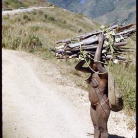 Woman Carrying Pile of Sticks