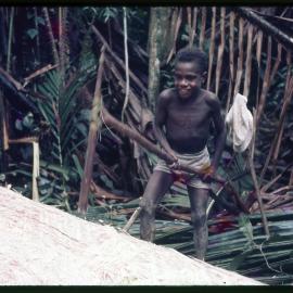 Boy Cutting Felled Tree