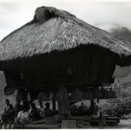 Group Sitting Beneath Wooden Structure on Stilts