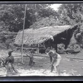 [Manum Island, New Guinea] Tsedam, Arornabia and Ararua at Yabururu's Place Preparing the Perapera Baba for Yabu’s Canoe