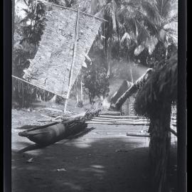 [Manum Island, New Guinea] The Sail of Mamboti’s Canoe Finished and set up after the Dugulaba Men have Gone