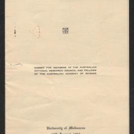 Menu and Speech Notes for An Australian National Research Council (ANRC) Members' Dinner